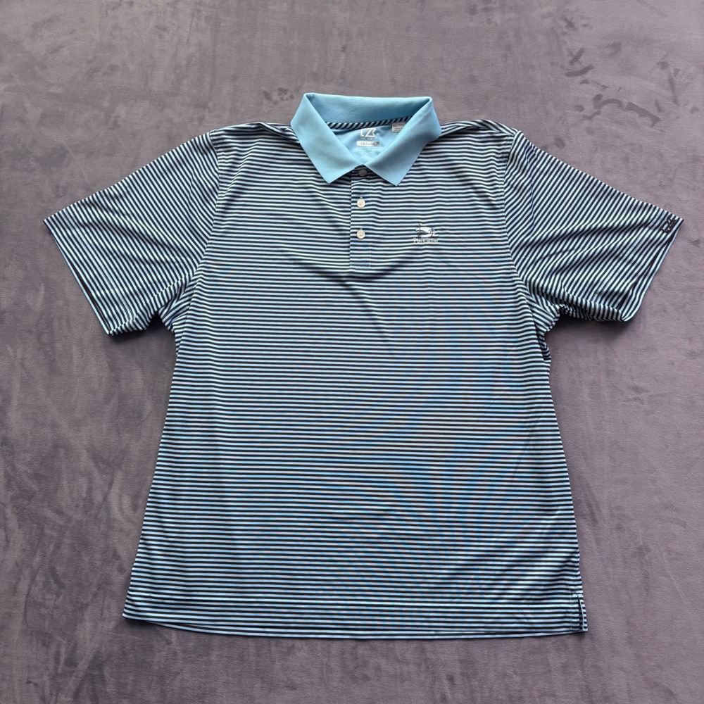Cutter & Buck Mens XXL Blue Striped CB DryTec Plantation Logo Golf Polo Shirt